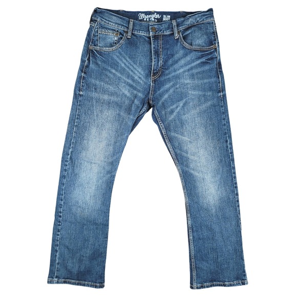 Wrangler Retro Slim Boot Cut Jeans Mens 34x30 Blue Denim Medium Wash - Picture 1 of 11
